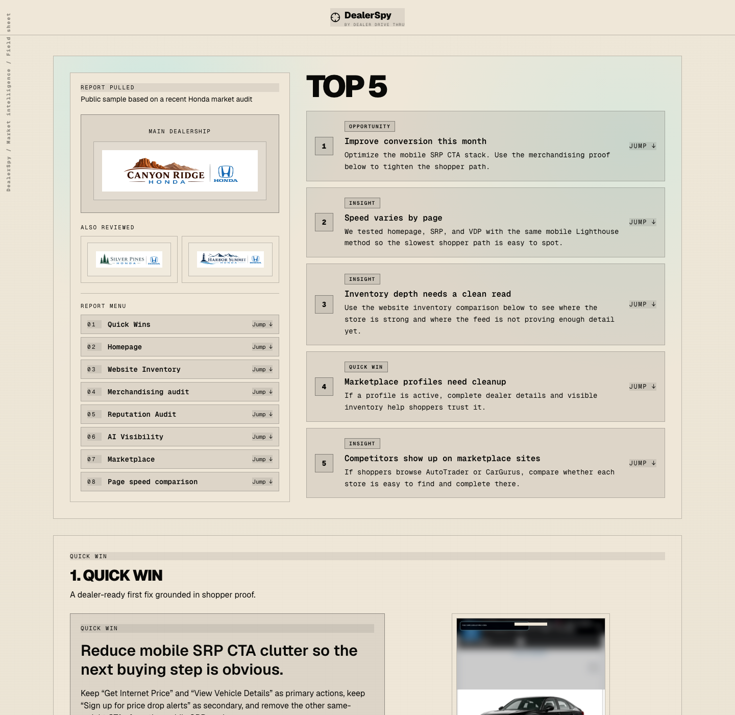 DealerSpy sample report preview