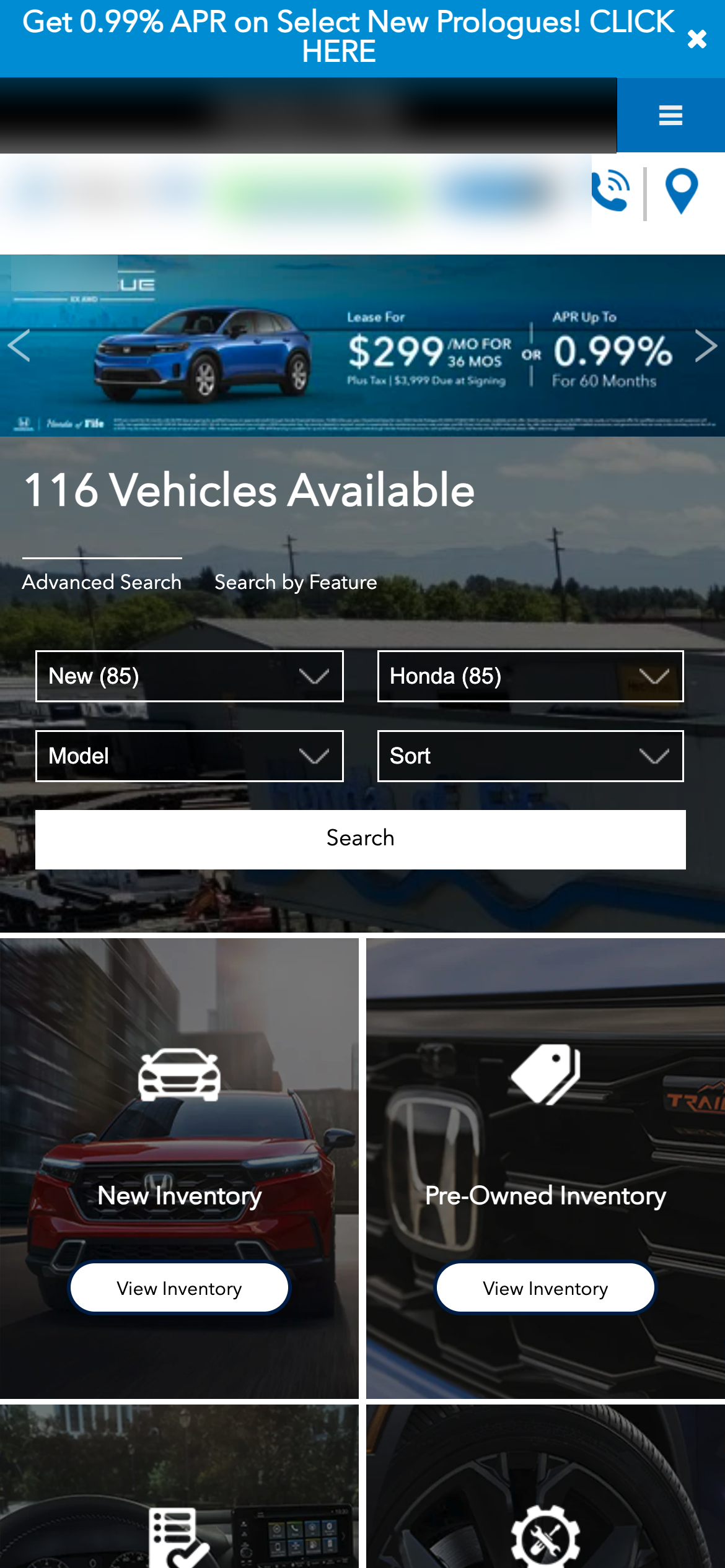 Silver Pines Honda Homepage screenshot